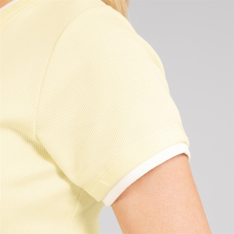 Brave Soul Womens Athena Double Layered T-Shirt Pale Yellow/White - Image 3