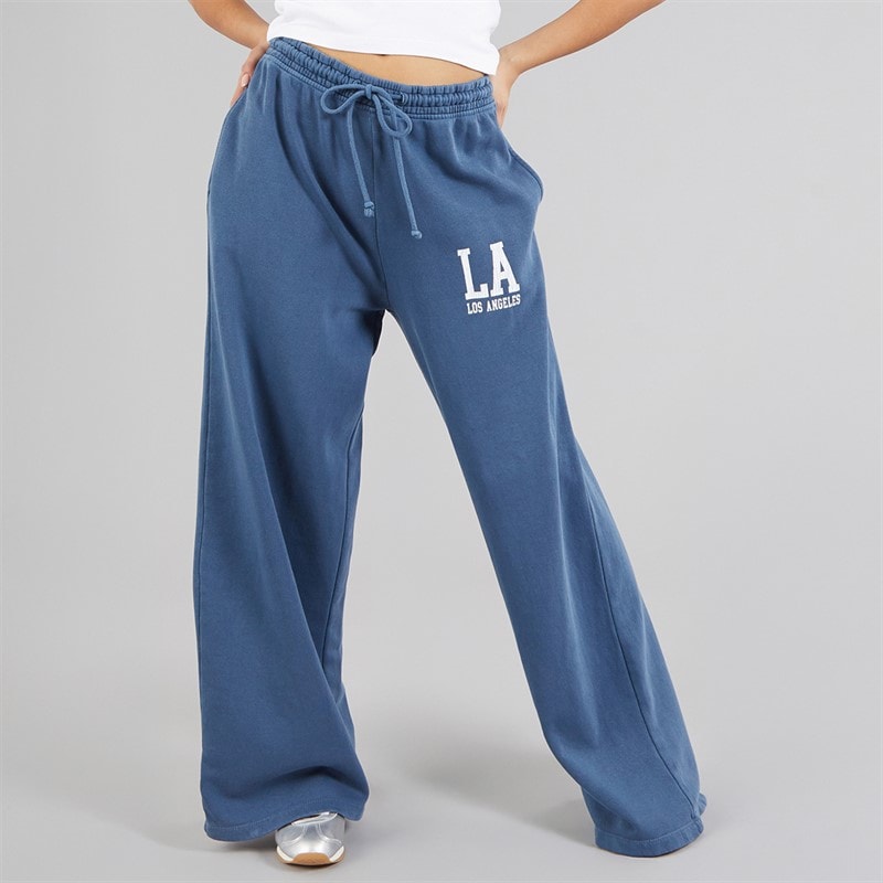 Brave Soul Womens Caspian Wide Leg Joggers Blue Acid Wash