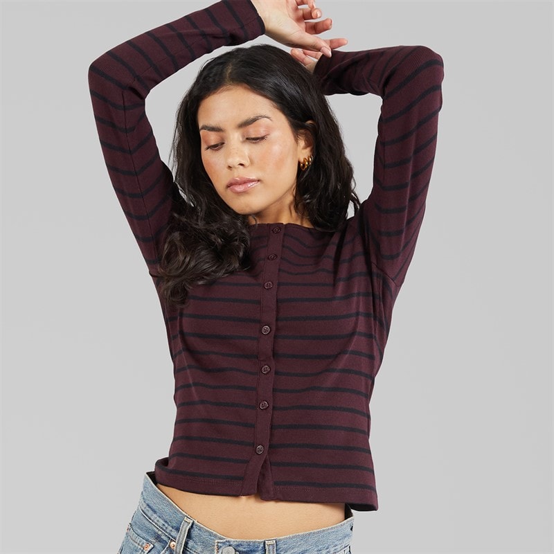 Brave Soul Womens Barcley Button Down Top Wine/Black - Image 1