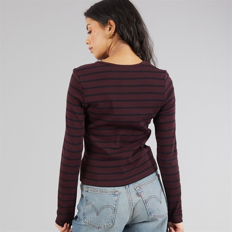 Brave Soul Womens Barcley Button Down Top Wine/Black - Image 2