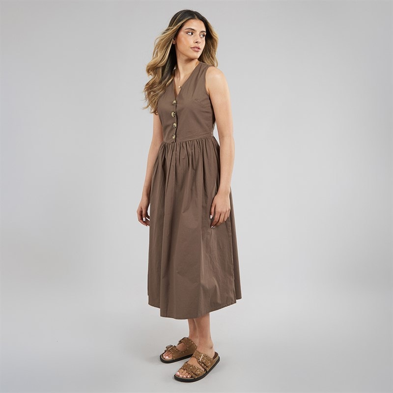 Brave Soul Womens Benit Button Down Midi Dress Brown - Image 4