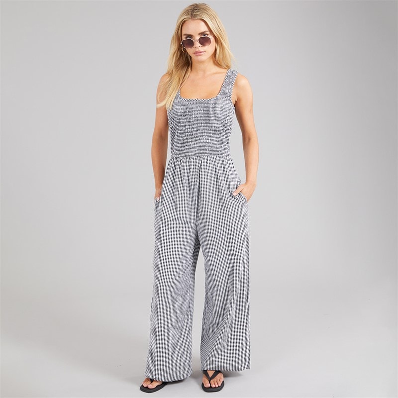 Brave Soul Womens Gingham Jumpsuit Black/White Gingham