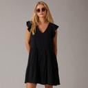 Brave Soul Womens Cassie Short Sleeve Tiered Dress Black