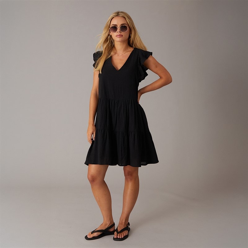Brave Soul Womens Cassie Short Sleeve Tiered Dress Black - Image 4