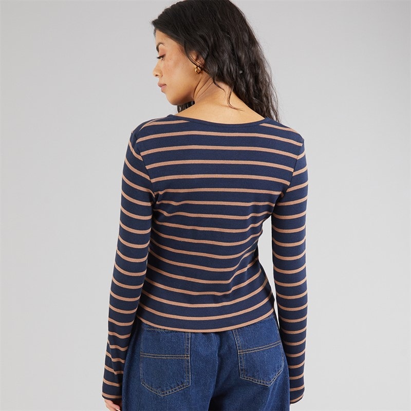 Brave Soul Womens Barcley Button Down Top Navy/Taupe - Image 2
