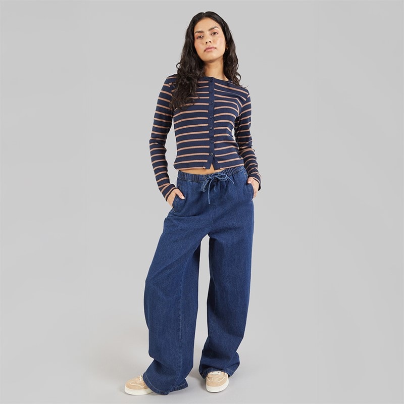 Brave Soul Womens Barcley Button Down Top Navy/Taupe - Image 3