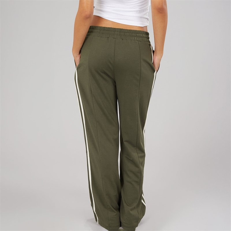 Brave Soul Womens Noelle Stripe Joggers Army Green/Cream - Image 2