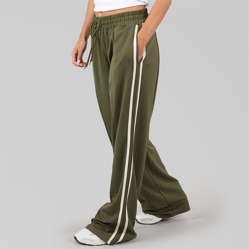 Brave Soul Womens Noelle Stripe Joggers Army Green/Cream - Image 3