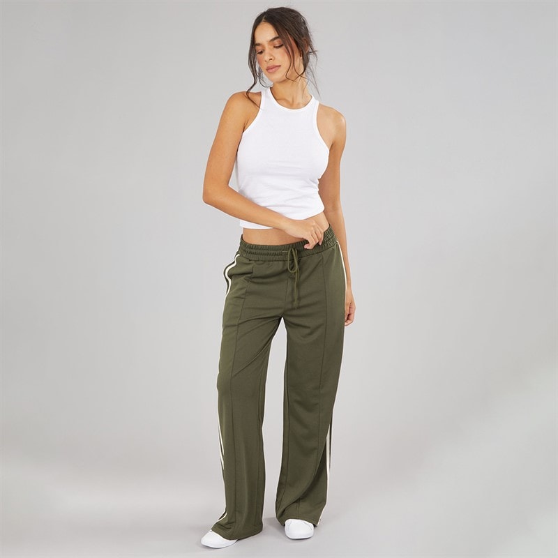 Brave Soul Womens Noelle Stripe Joggers Army Green/Cream - Image 4