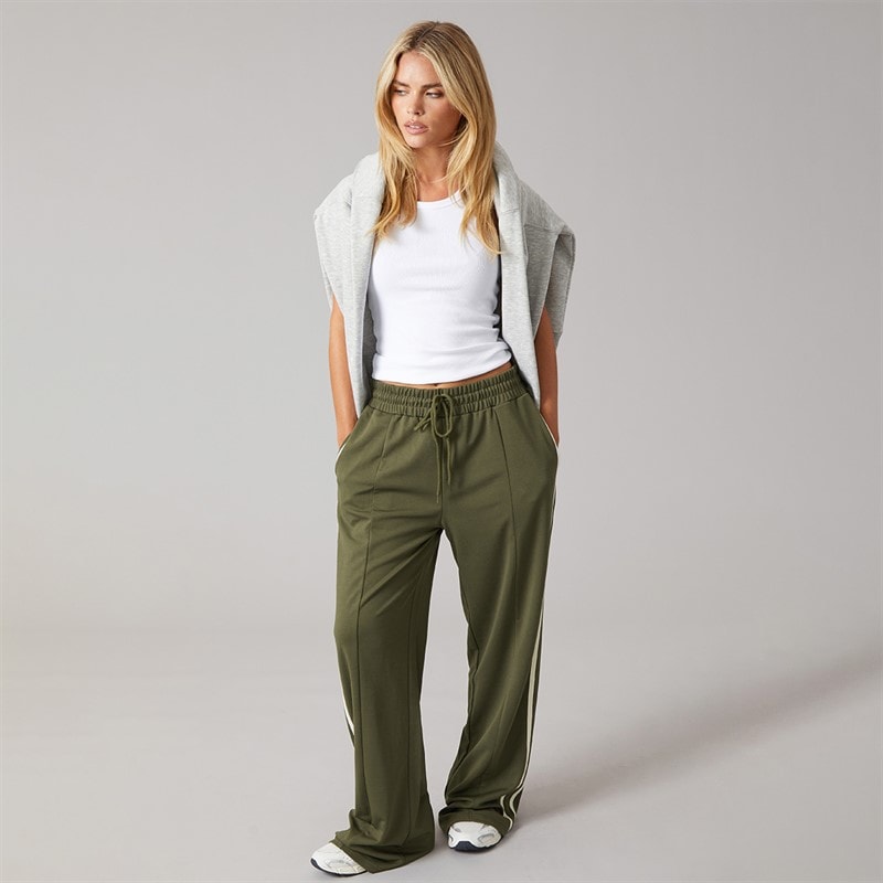 Brave Soul Womens Noelle Stripe Joggers Army Green/Cream - Image 5