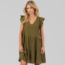 Brave Soul Womens Cassie Short Sleeve Tiered Dress Khaki