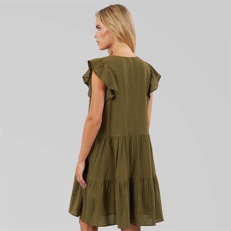Brave Soul Womens Cassie Short Sleeve Tiered Dress Khaki - Image 2