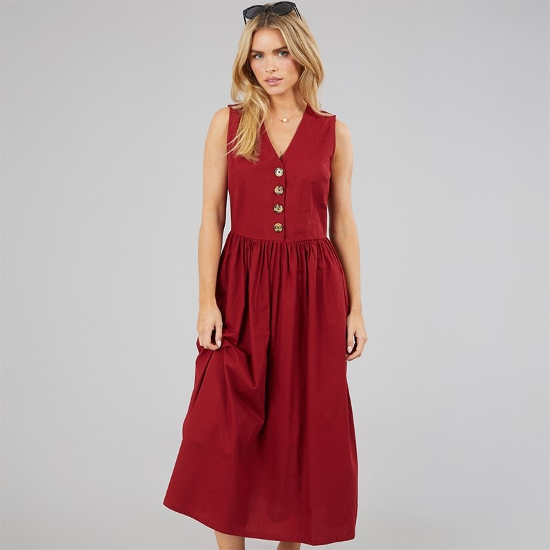 Brave Soul Womens Benit Button Down Midi Dress Red - Image 1