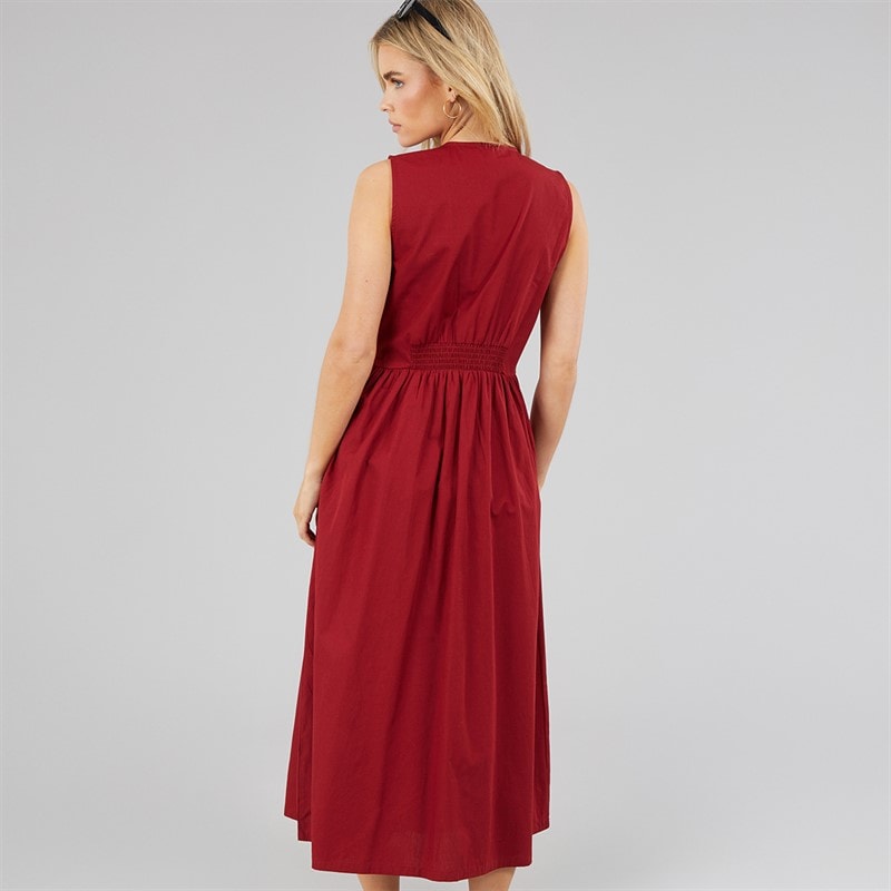 Brave Soul Womens Benit Button Down Midi Dress Red - Image 2