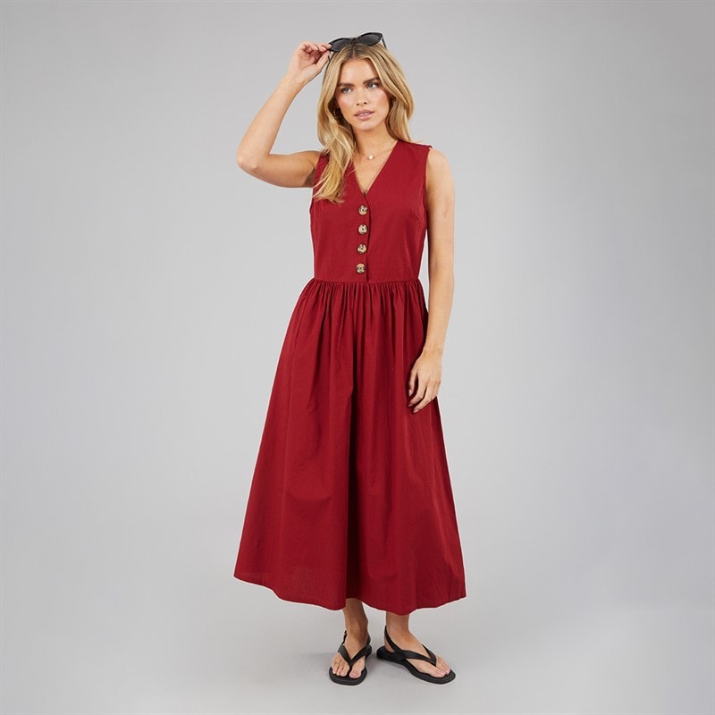 Brave Soul Womens Benit Button Down Midi Dress Red - Image 4