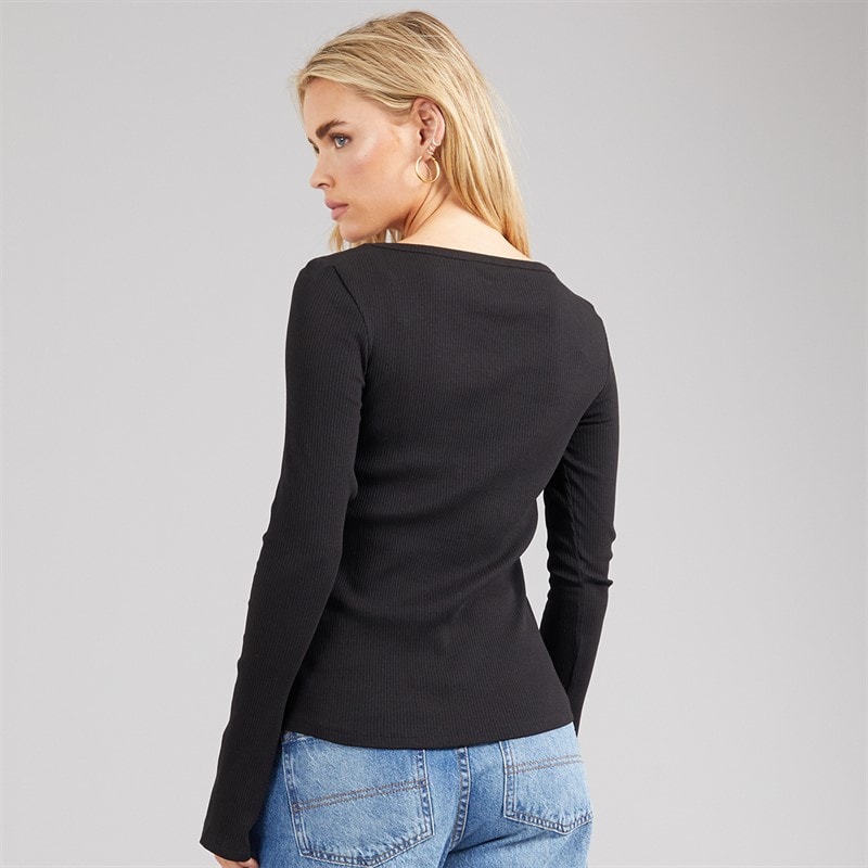 Brave Soul Womens Yorke Button T-Shirt Black - Image 2