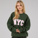 Brave Soul Womens Arlo Sweatshirt Forest Green/Pink