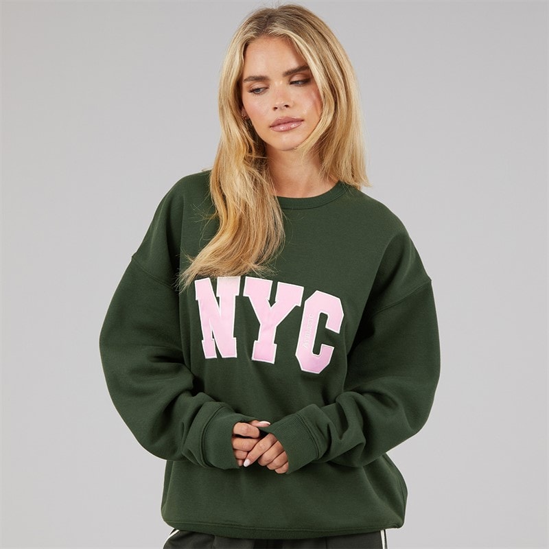 Brave Soul Womens Arlo Sweatshirt Forest Green/Pink