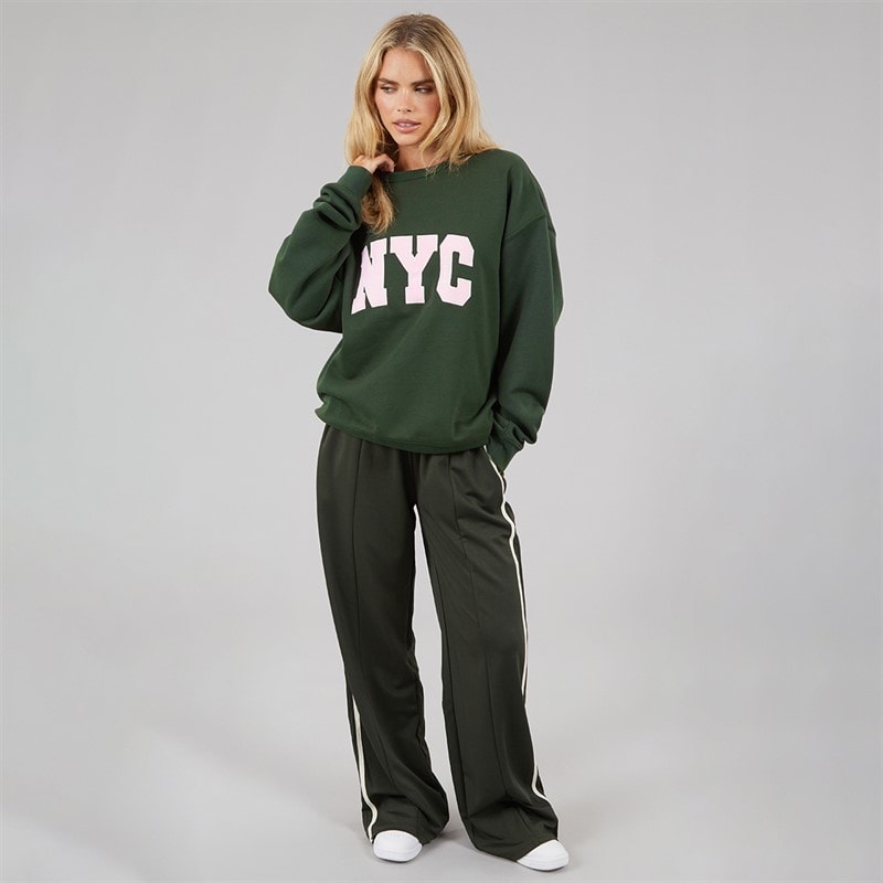 Brave Soul Womens Arlo Sweatshirt Forest Green/Pink - Image 3