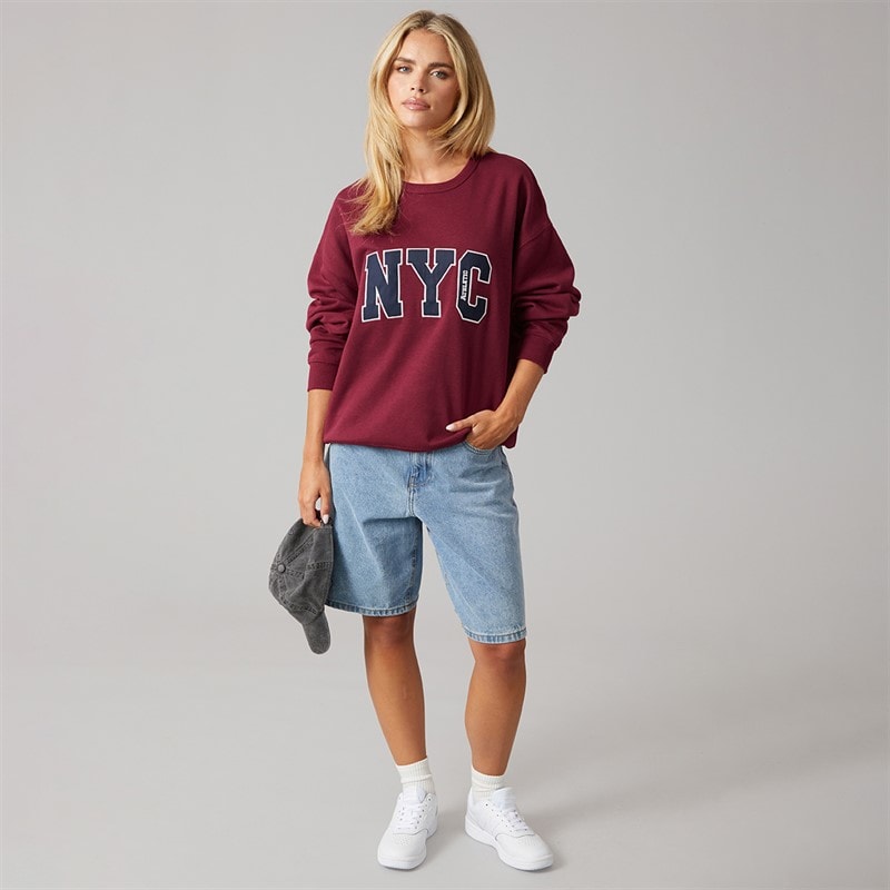 Brave Soul Womens Arlo Sweatshirt Burgundy/Navy Burgundy/Yellow - Image 4