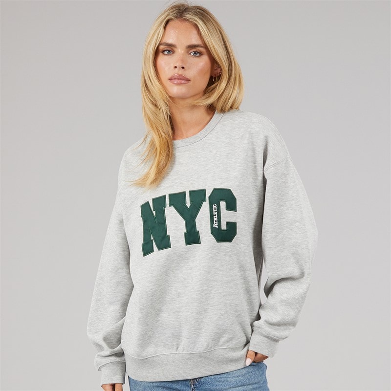 Brave Soul Womens Arlo Sweatshirt Silver Grey Marl/Green - Image 3