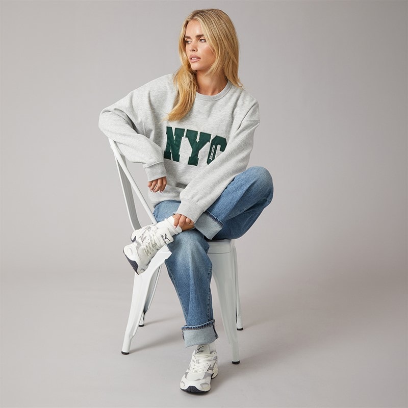 Brave Soul Womens Arlo Sweatshirt Silver Grey Marl/Green - Image 4