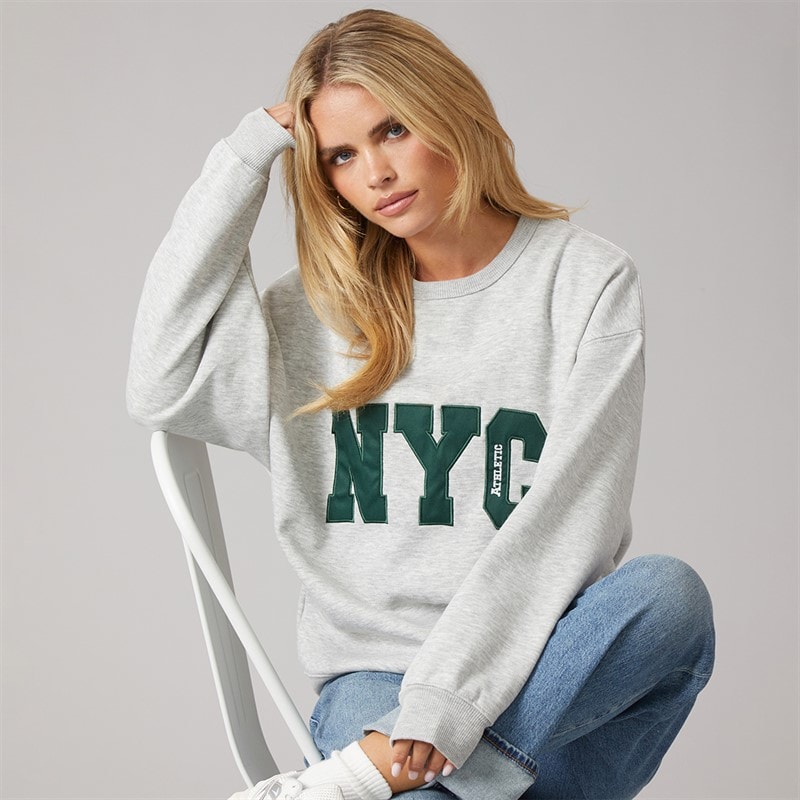Brave Soul Womens Arlo Sweatshirt Silver Grey Marl/Green - Image 5