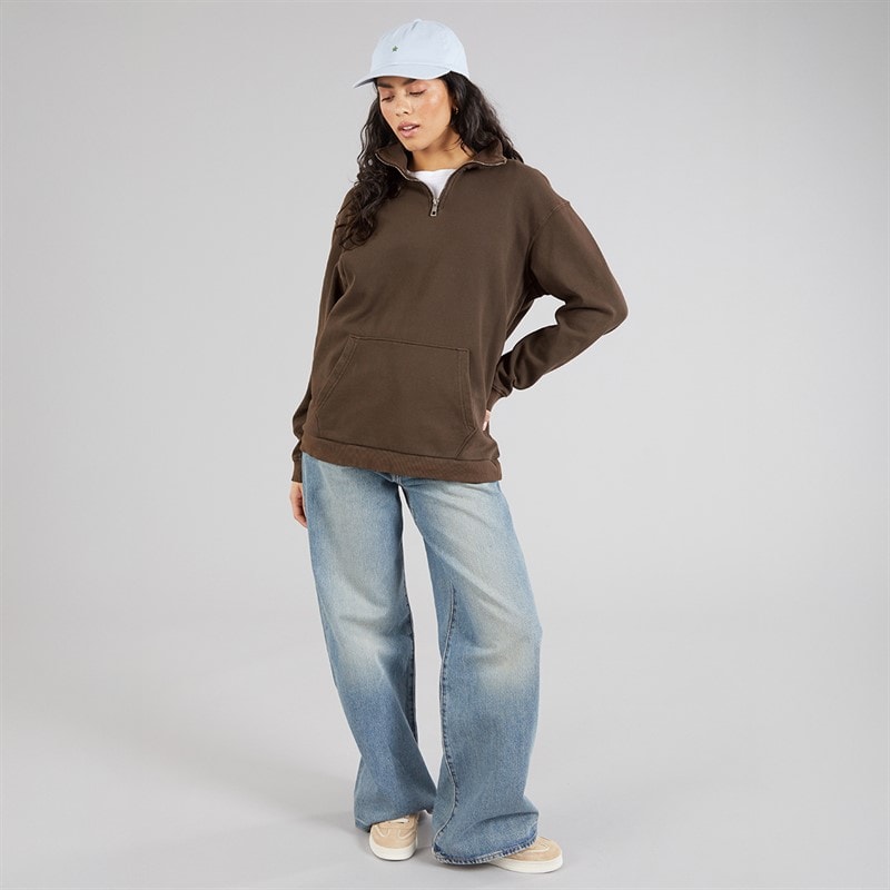 Brave Soul Womens Quarter Zip Sweatshirt Brown - Image 3