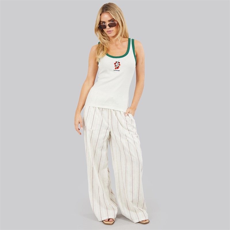 Brave Soul Womens Embroidery Vest White/Green - Image 4