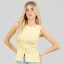 Brave Soul Womens Picot Button Down Vest Lemon/White