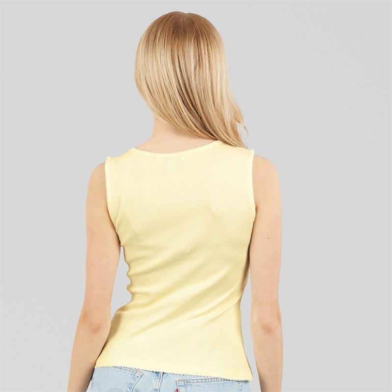 Brave Soul Womens Picot Button Down Vest Lemon/White - Image 2