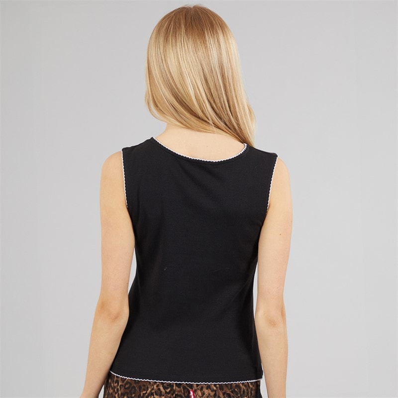 Brave Soul Womens Picot Button Down Vest Black/White - Image 2