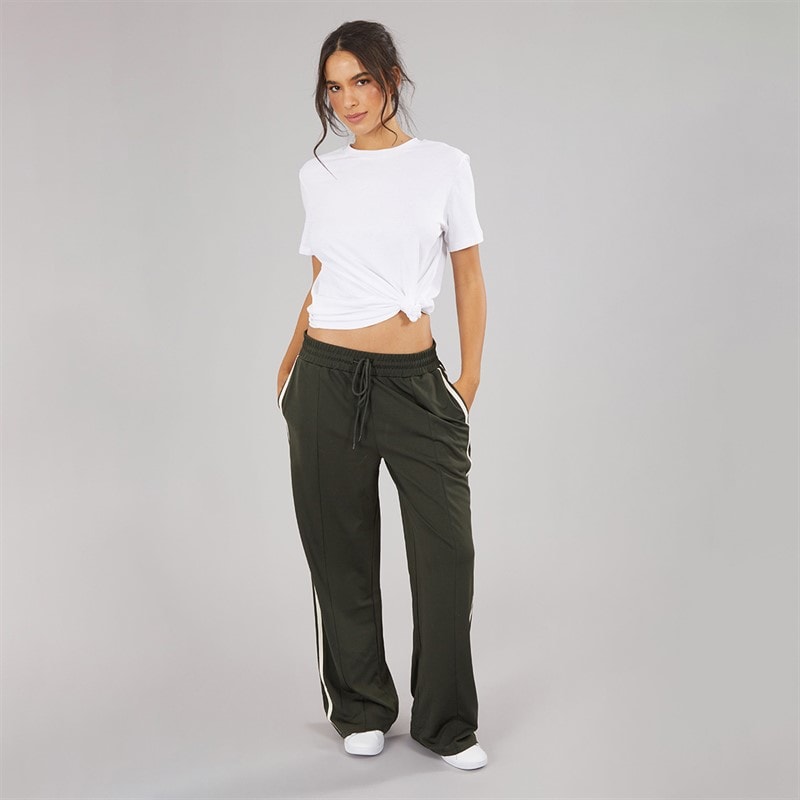 Brave Soul Womens Noelle Stripe Joggers Forest Green/Cream - Image 4