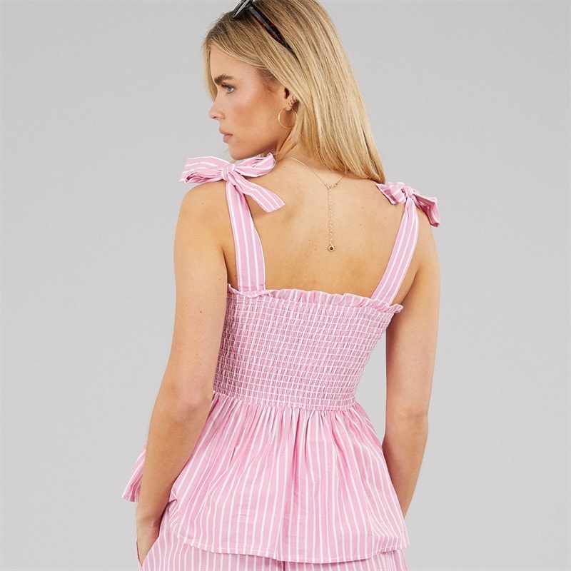 Brave Soul Womens Suzy Peplum Vest Pink/White - Image 2