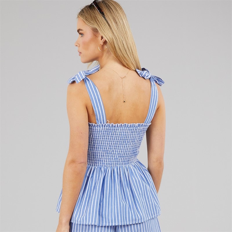 Brave Soul Womens Suzy Peplum Vest Blue/White - Image 2
