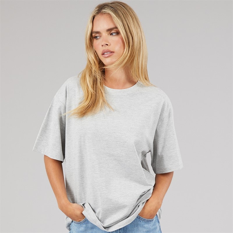 Brave Soul Womens Ascot Oversized T-Shirt Silver Grey Marl - Image 1
