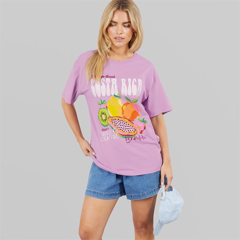 Brave Soul Womens Coco Graphic T-Shirt Lilac - Image 3