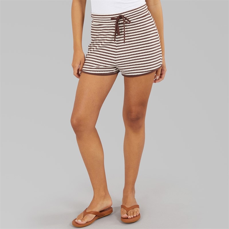 Brave Soul Womens Heart Tie Front Shorts Brown/Cream - Image 1
