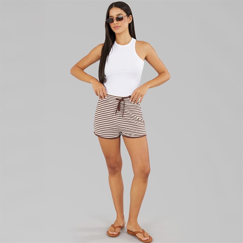 Brave Soul Womens Heart Tie Front Shorts Brown/Cream - Image 3