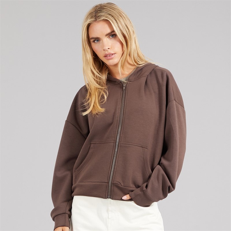 Brave Soul Womens Julie Zip Through Hoodie Chocolate - Image 3