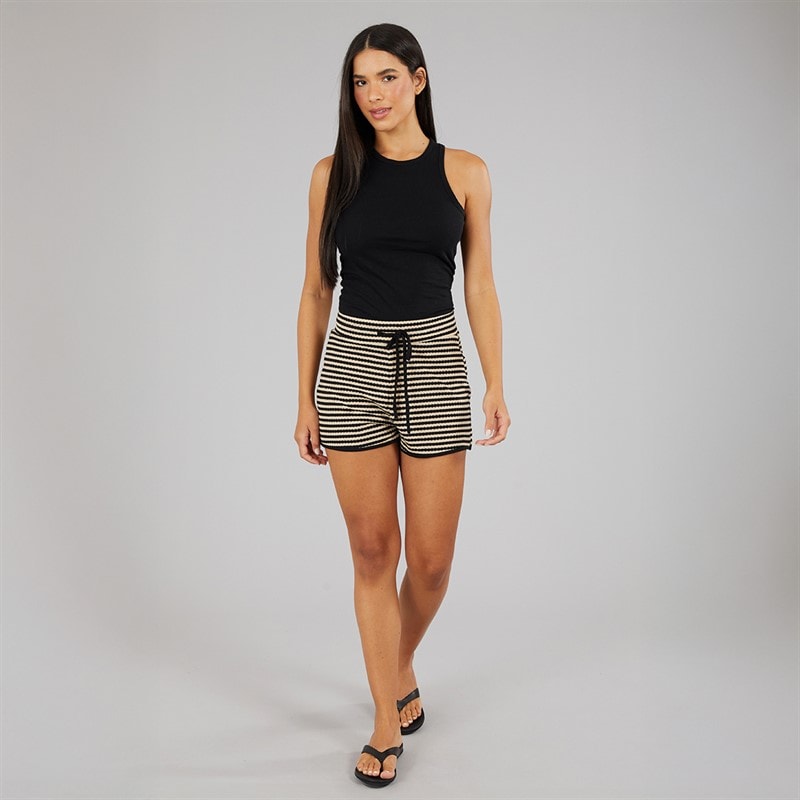 Brave Soul Womens Heart Tie Front Shorts Black/Beige - Image 3