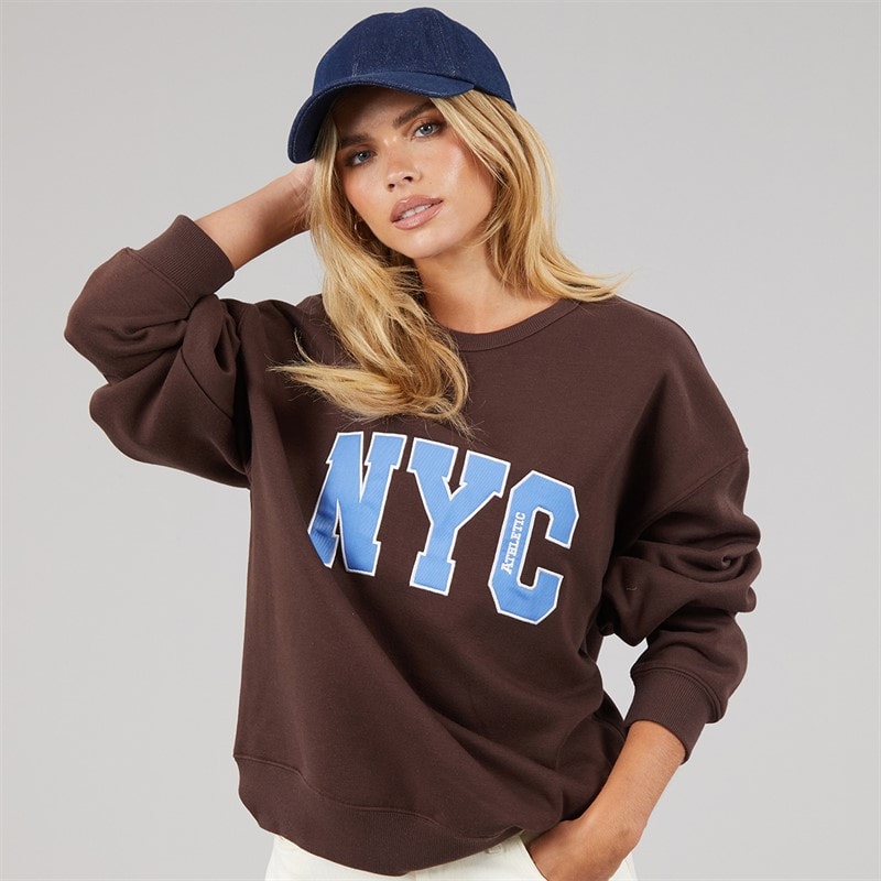 Brave Soul Womens Arlo Sweatshirt Chocolate/Blue