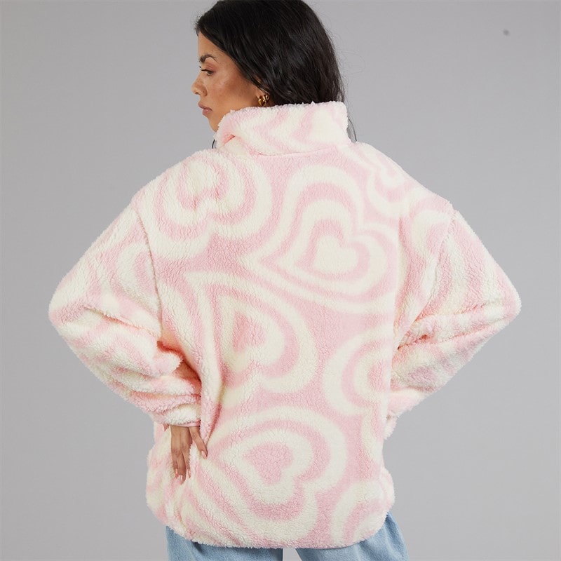 Brave Soul Womens Billie Full Zip Fleece Pink/Cream - Image 2