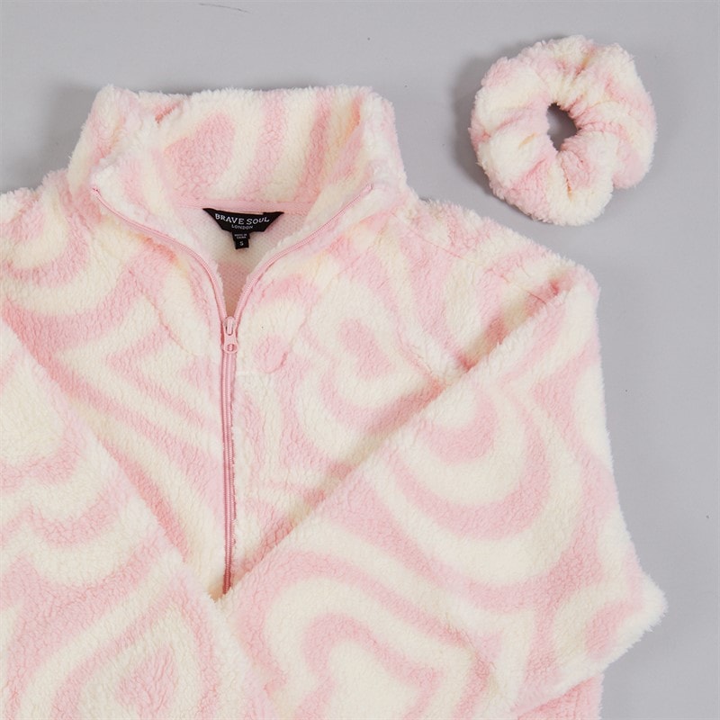 Brave Soul Womens Billie Full Zip Fleece Pink/Cream - Image 3