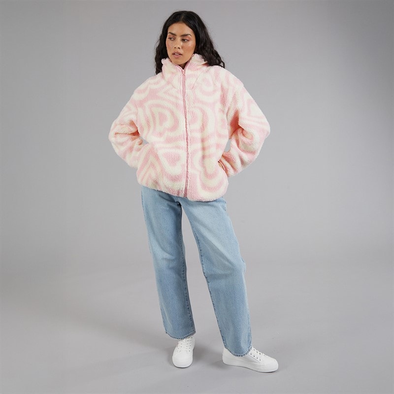 Brave Soul Womens Billie Full Zip Fleece Pink/Cream - Image 4