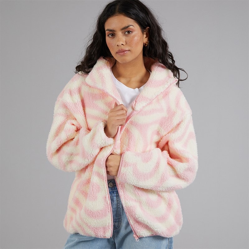 Brave Soul Womens Billie Full Zip Fleece Pink/Cream - Image 5