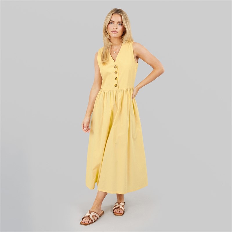 Brave Soul Womens Benit Button Down Midi Dress Yellow - Image 4