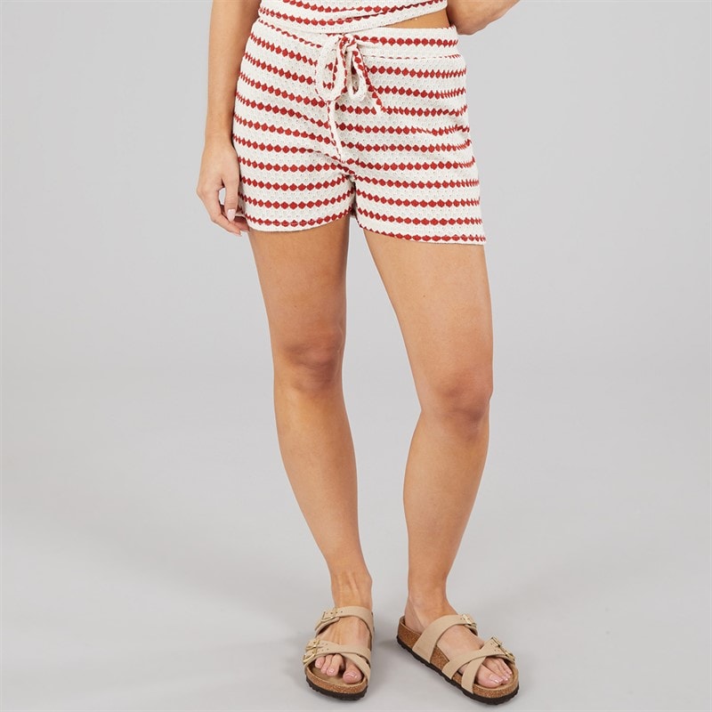 Brave Soul Womens Jersey Stripe Shorts Cream/Red