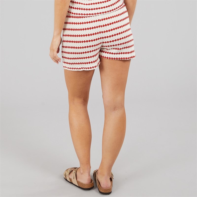 Brave Soul Womens Jersey Stripe Shorts Cream/Red - Image 2