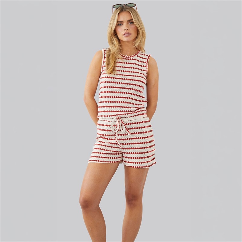 Brave Soul Womens Jersey Stripe Shorts Cream/Red - Image 4